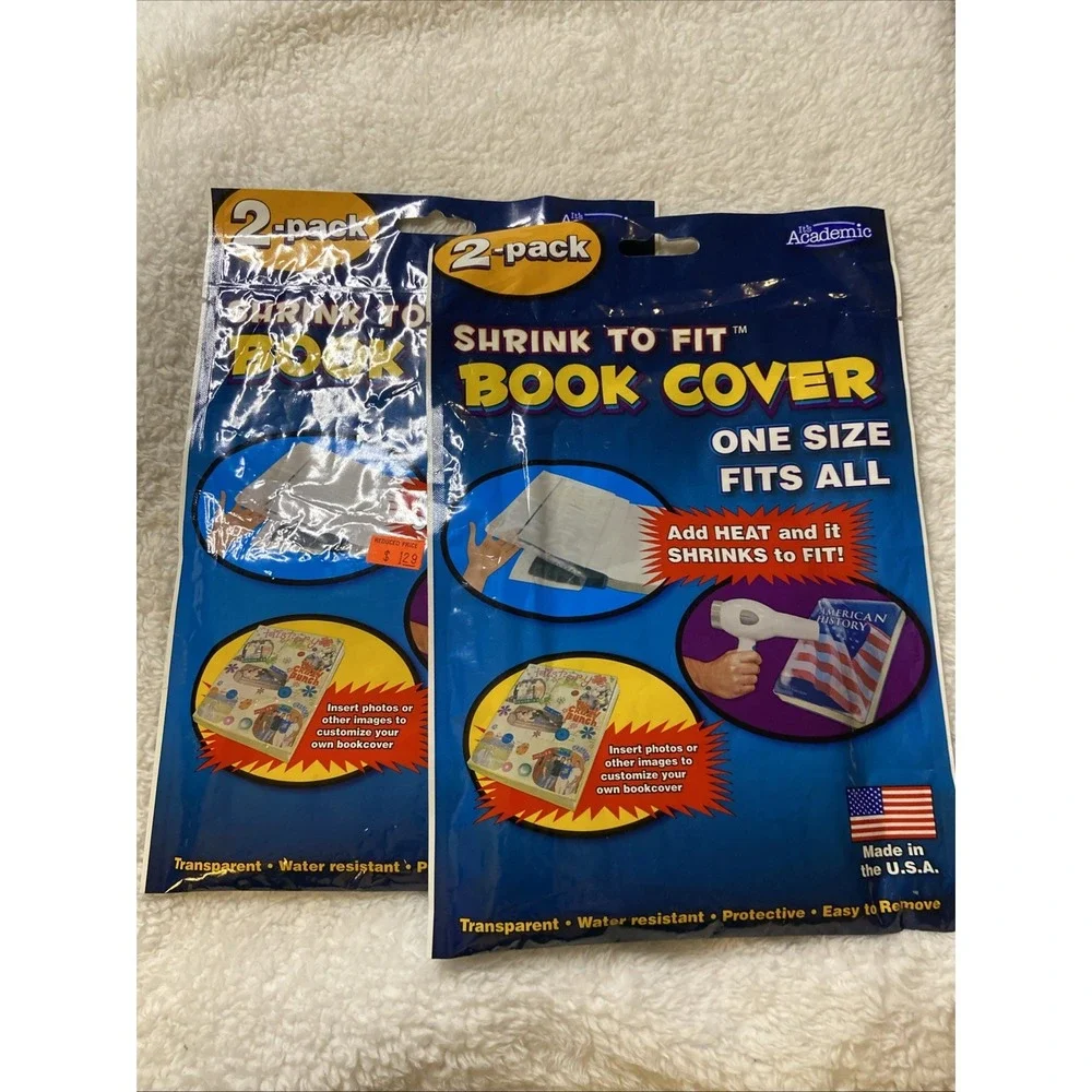 (2) 2 Pac Transparent Shrink to Fit Book Covers ( fits up to size 9